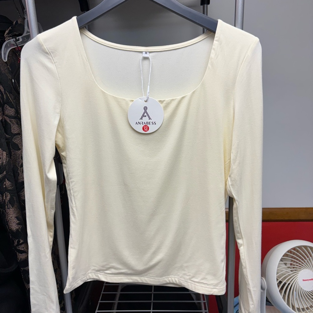 Cream Fitted Blouse with Scoop Neckline